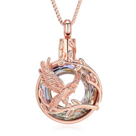 QGJNSGC The Tree of Life Urn Necklace for Ashes Eagle Ring Cremation Jewelry Stainless steel Keepsake Memorial Urn Jewelry for Women Men (rose purple)