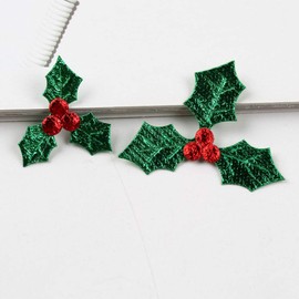 Milisten 100pcs Triple Leaf Holly Berries Embellishments for Christmas Card Making and Tag