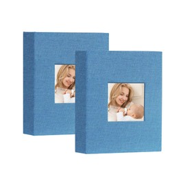 Artmag Mini álbum de fotos de 4 x 6 pulgadas, 50 bolsillos, 2 unidades, cubierta de lino con ventana frontal, capacidad para 100 fotos verticales para la familia, boda, bebés, niños (verde azulado)