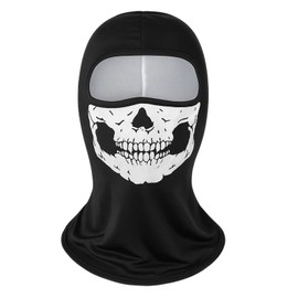 Ski Mask, Skull Balaclava Ghost Mask for Outdoor Sports, Full Face Coverage for Cosplay, Winter Activities, Made of Durable Polyester in Black and White