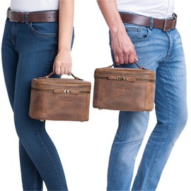 STILORD 'Aden' Toiletry Bag Leather Large Wash Bag Travel Cosmetic Bag with All-Round Zip and Handle Vintage Genuine Leather, Medium - Brown, Toiletry bag