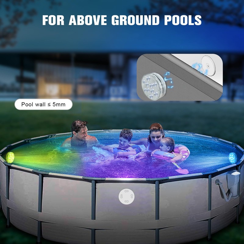 Rechargeable Submersible Pool Lights with Remote, Waterproof Underwater Charging Battery
