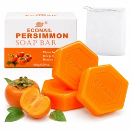 Econail Persimmon Soap for Body Odor with Mesh, Natural Deodorant Bar Soap for Strong Odor Smelly Feet Remove, Deep Cleansing Body Odor Control, Kids, Not Dry, Sensitve Skin Suitable x 3pcs