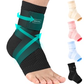 WHCOOL Flat Knitting Ankle Brace For Women&Men, 7-Zone Dynamic Compression Sleeve w/Flex Strap,Foot Support For Sports, Sprained Ankle, Achilles Tendonitis, Plantar Fasciitis Relief(Pack of1)XL, Black