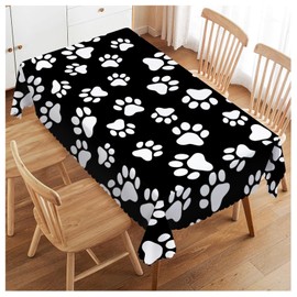 Walmsco Tablecloth Black White dog Paw Decor For Dining Room Kitchen Rectangular Table Cover 132 * 178cm