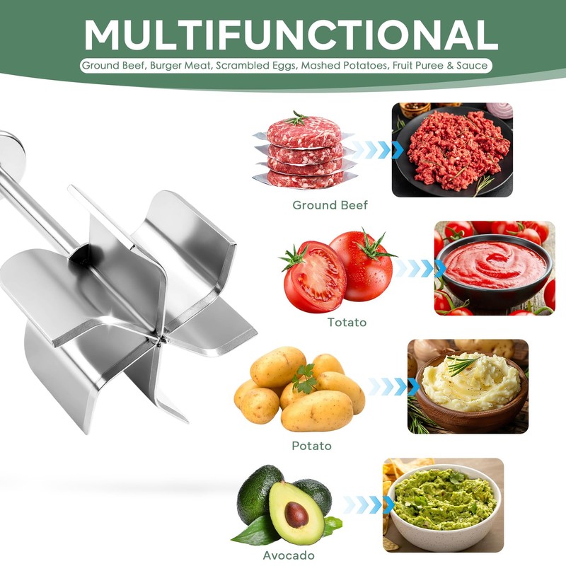 Stainless Steel Meat Chopper & Masher - Heavy Duty 6