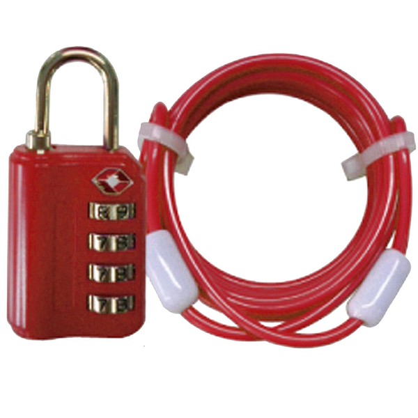 TSA Certified 4 Dial Lock Key (1.8m Wired) Red