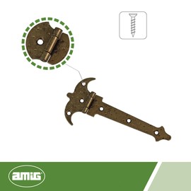 Amig - Steel Double Blade Hinge | Forged Style | Decorative Hammered Background | Perfect for Country Style Doors | Outdoor & Indoor Use | Includes Screws, Colourful, 120 x 73 x 1.5 mm, Steel