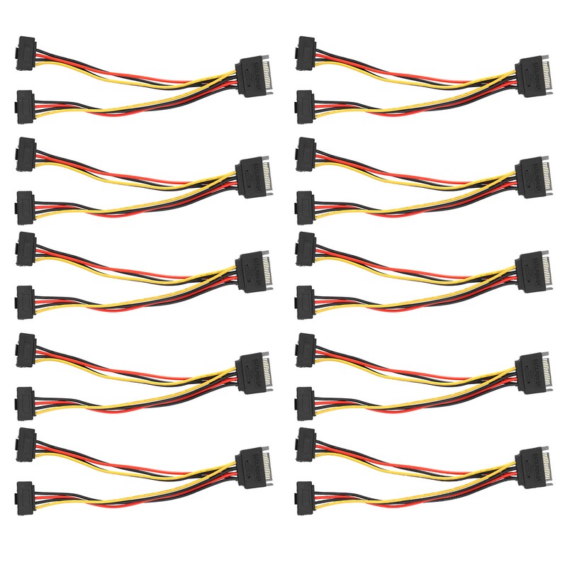 10Pcs SATA Power Adapter 15pin 1 Male to 2 Female