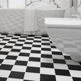 Livelynine 12pcs 12x12 Checkerboard Tiles Peel and Stick Floor Tiles Waterproof Black and White Tile Flooring Vinyl Tiles for Kitchen Wall Bathroom Backsplash Walls Checkered Stick on Floor Tile
