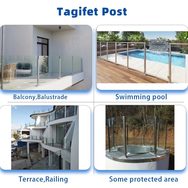 Tagifet Black Glass Railing Post,304 Stainless Steel Glass Railing Post: