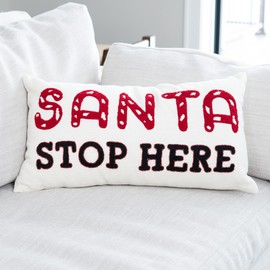 Elsie & Zoey Christmas 12"x22" Santa Stop Here Embroidered Holiday Lumbar Pillow