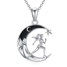 Flpruy Running Necklace for Women Sterling Silver Track Field Pendant Runner Necklace Marathon Outdoor Sport Jewelry Gift for Track Field Team Fans