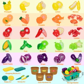TooyBing Play Food Set for Kids Kitchen- 68 Pcs Kitchen Food Toy for Toddlers, Cutting & Color Sorting Fake Food/ Fruit/ Vegetable Accessories, Birthday Gifts for 2 3 4 5 Years Old Boys Girls
