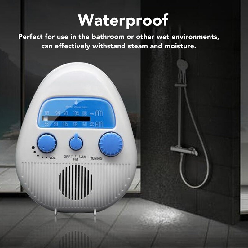 Bathroom Shower Radio, AM/FM Waterproof Speaker, Built-in Speaker with Strap,