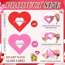 48 Pcs Wine Glass Charms Drink Tags Disposable Paper Tag Cup Identifier Wine Beverage Charms with Marker Pen for Wedding Baby Shower Birthday Holiday Party Champagne Flutes Cocktails(Heart)