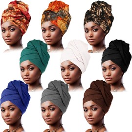 Geyoga 9 Pieces Women Head Wrap Scarf Turban Head Wrap Soft Long Head Scarves African Turban Head Wrap for Women Girls (Classic Colors)