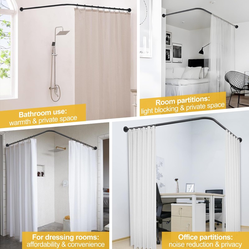 Corner Shower Curtain Rod, 30"-44.3" x 30"-44.3" Adjustable L Shaped
