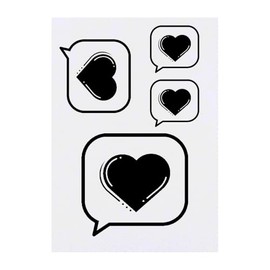 4 x 'Speech Bubble Heart' Temporary Tattoos - Water Resistant, Skin-Safe, Non-Toxic Transfers, Mixed Sizes (TO00085528)