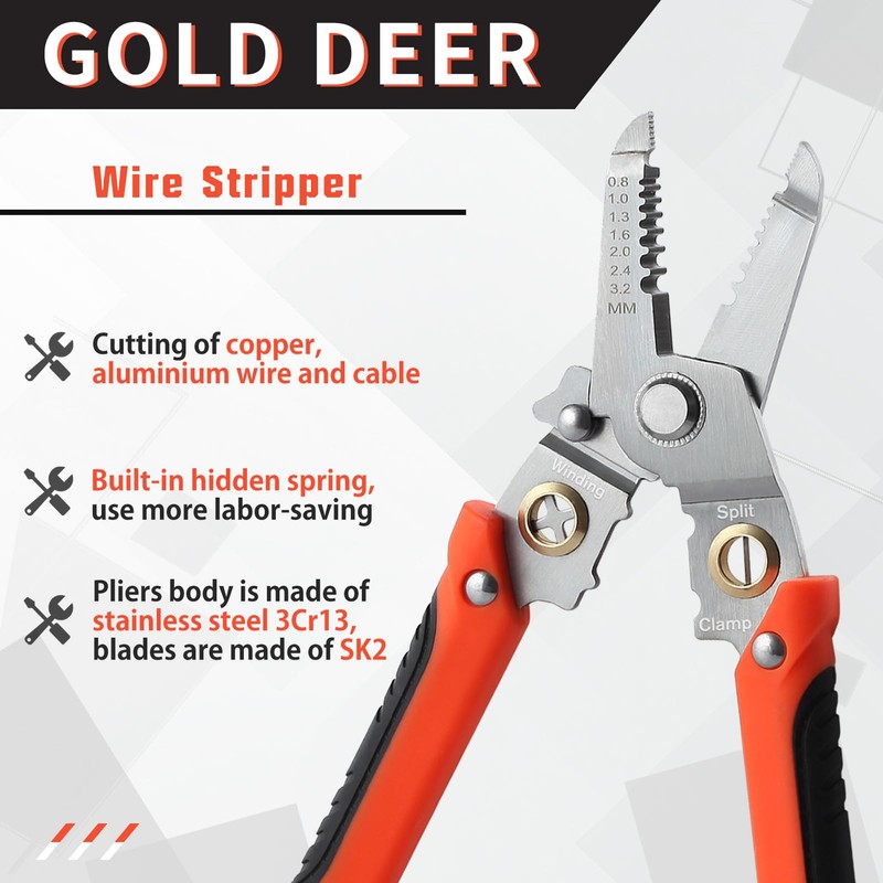 GOLD DEER Wire Stripper, Electrician, Multi-functional Strip Plier, Auto Multi
