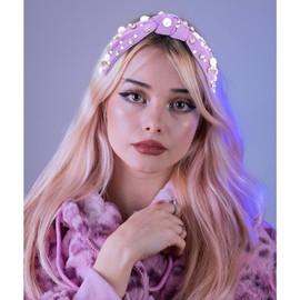 Purple Headband Pearl Knotted Headband Sparkly Rhinestone Pearls Top Knotted Headbands Fashion Accessories Cute Hair Bands