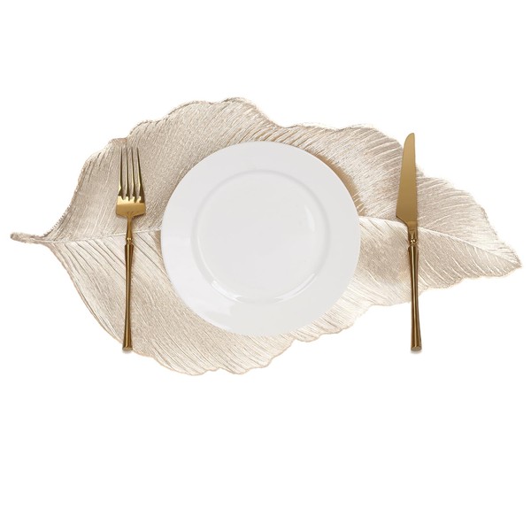 fanqaure Leaf Shaped Placemats Set of 6 Elegant Gold PVC