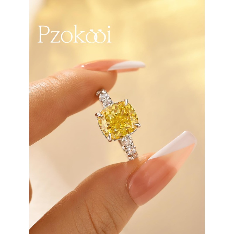 4.5ct Cushion Cut 925 Silver Yellow Stone Engagement Ring for