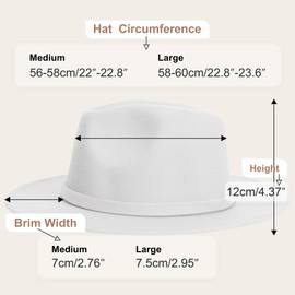 XINBONG Sombrero Fedora de ala ancha para hombre y mujer, color negro y rojo, con correa de hebilla de cinturón, sombrero de fieltro de dos tonos, Blanco y rojo, M
