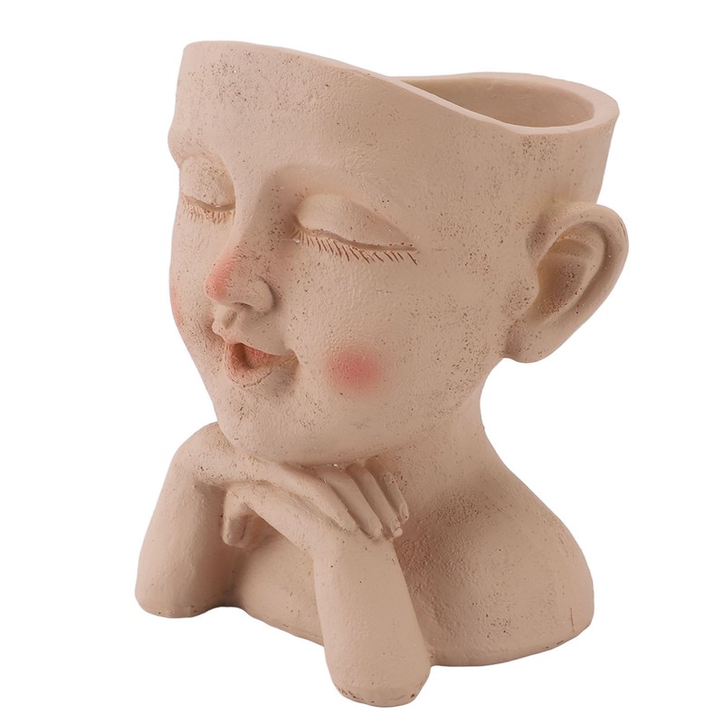 Men Face Flower Pot Hand Painting Resin Men Head Flowerpot