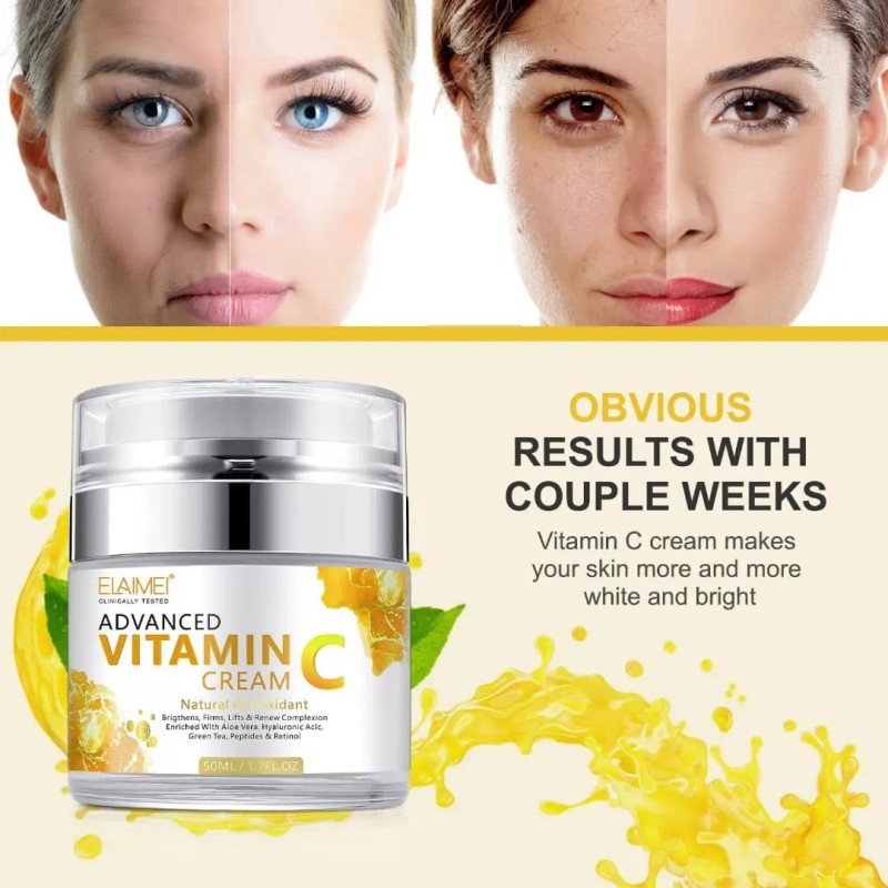 Crema Facial Vitamina C + Ácido Hialuróncio + Aloe Anti-edad