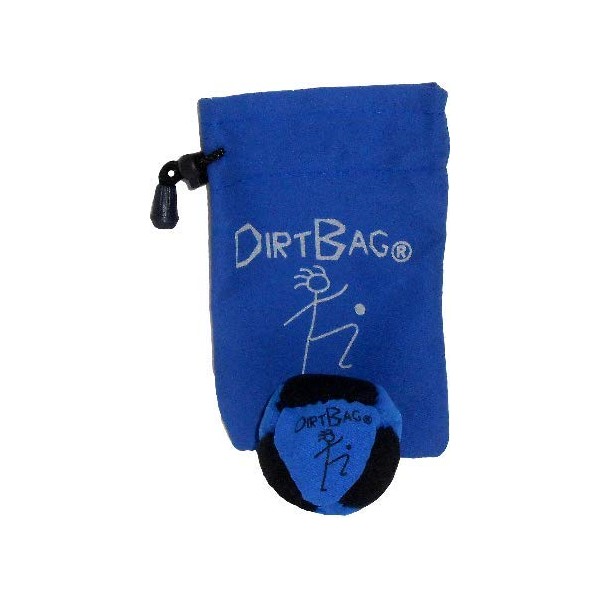DIRTBAG Classic Footbag Hacky Sack with Pouch, Flying Clipper Original with Signature Carry Bag - Blue/Black/Blue Pouch.
