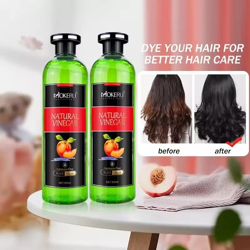 MOKERU Natural VINEGAR BLACK HAIR DYE CREAM 500ml*2/Pac Black Hair