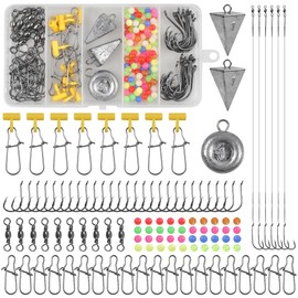 Saltwater Surf Fishing Tackle Kit,112pcs Surf Fishing Fish Finder Rigs Live Bait Rig Include Pyramid Sinker Weights Circle Hooks Sinker Slider Barrel Swivel Snaps Saltwater Fishing Accessories