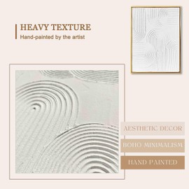 Sofoney - Gold Framed White Textured Canvas Wall Art Hand Painted Abstract Plaster Wall Art Heavy Texture Minimalist Line Oil Painting, Boho Wall Decor for Living Room Bedroom Office - 18"x24"