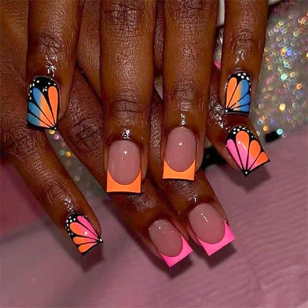 Square Press on Nails Short Fake Nails French Tip False