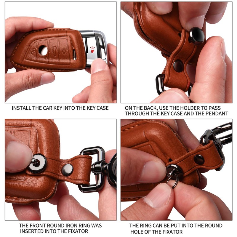 Tukellen for Key Fob Cover Genuine Leather with Keychain,Leather Key