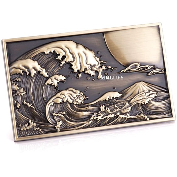 MDLUFY Kanagawa Miura 3D Metal Car Label Ukiyo-e Style Square