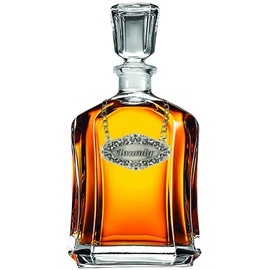 Heritage Pewter Brandy Capitol Decanter with Liquor Label | 25 OZ Glass Liquor Decanter with Airtight Stopper | Expertly Crafted Pewter Glass