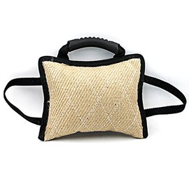 HADIIH Durable Dog Training Bite Tug Toy with 3 Handles Linen Bite Cushion