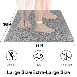 Extra Large Square Shower Mat, Yonala 36 x 36 Inch Non Slip Shower Mats for Inside Shower, Soft PVC Loofah Shower Floor Mat with Central Drain Hole, Quick Drying, Easy Clean