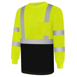 Uno Mejor Safety Shirts for Men Class 3 High Visibility Shirts with Black Bottom, Hi Vis Reflective Shirts for Men Women, Long Sleeve Construction Work Shirts, Breathable, Yellow S
