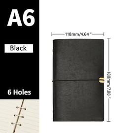 Leather Notebook, A5 / A6 / B5 Writing Notebook 6 Holes Refillable Diary Travel Diary 100 Pages for Writing and Drawing, Black