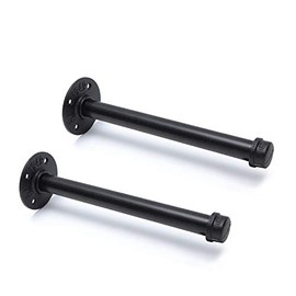3/4" Industrial Black Iron Pipe Shelf Brackets, Rustic Wall Mounted DIY Shelving Brackets Hanging Custom Pipe Brackets for Floating Shelves (2, 8")