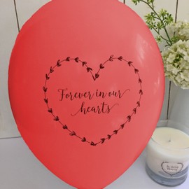 ANGEL & DOVE 25 Red 'Forever In Our Hearts' Biodegradable Funeral Remembrance Balloons - for Memory Table, Memorial, Condolence, Celebration of Life