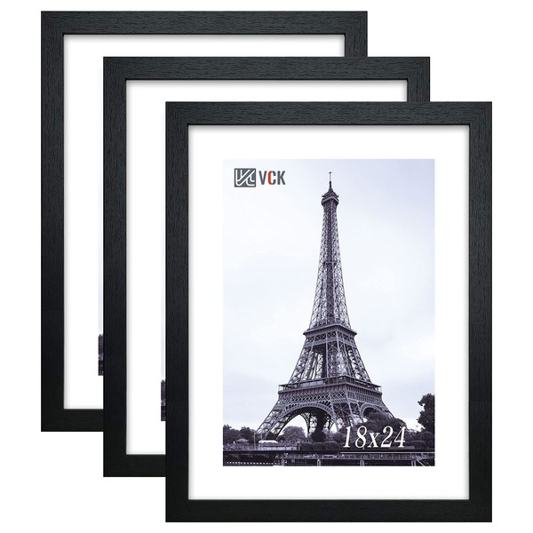 VCK 18x24 Poster Frames 3 Pack Black MDF Wood and Polished Plexiglass Frame,Display Pictures in Horizontal and Vertical