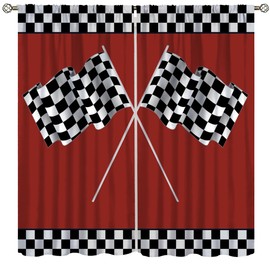 SENRUEGT Race Car Blackout Curtains for Bedroom,Abstract Modern Art Racing Car Black White Checked Flag Window Treatments for Kids Boys Bedroom Curtains 42x63in, Style-3