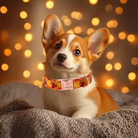 Babole Pet Fall Dog Collar for Puppy Small Dogs - Orange Maple Leaves Dog Collars, Soft Adjustable Holiday Pet Cotton Collar with Safety Buckle XS