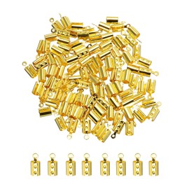 MECCANIXITY 300Pcs Cord End Caps, 4.2mm End Caps Barrel Beads Kumihimo End Caps Iron for Leather Ribbon Clamp Clasp Jewelry Making Necklace Cord DIY Craft (Gold)