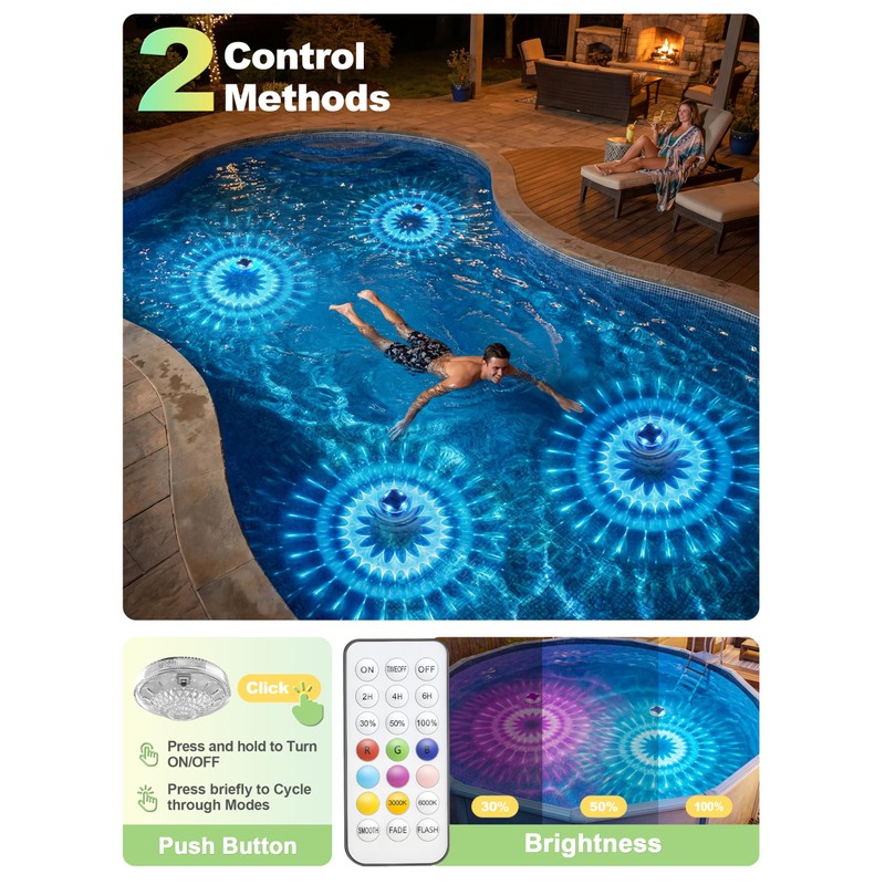 NIORSUN Floating Solar Pool Lights(2 Pack), IP68 Waterproof Solar Powered