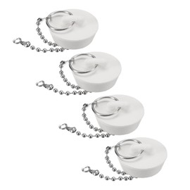 uxcell 4 Pcs Tub Stoppers, Rubber Bathtub Stoppers 1-1/4" Kitchen Sink Drain Stopper, Bathroom Drain Plug with Pull Ring and 15" Beaded Chain, White